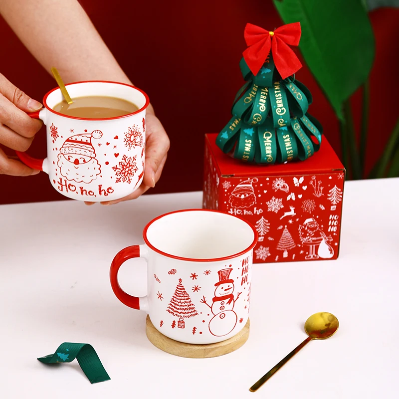 Wholesale Luxury Ceramic Christmas Coffee Mug Set Custom Creative Light Luxury Dishwasher Safe Perfect Christmas Gift Cup supplier