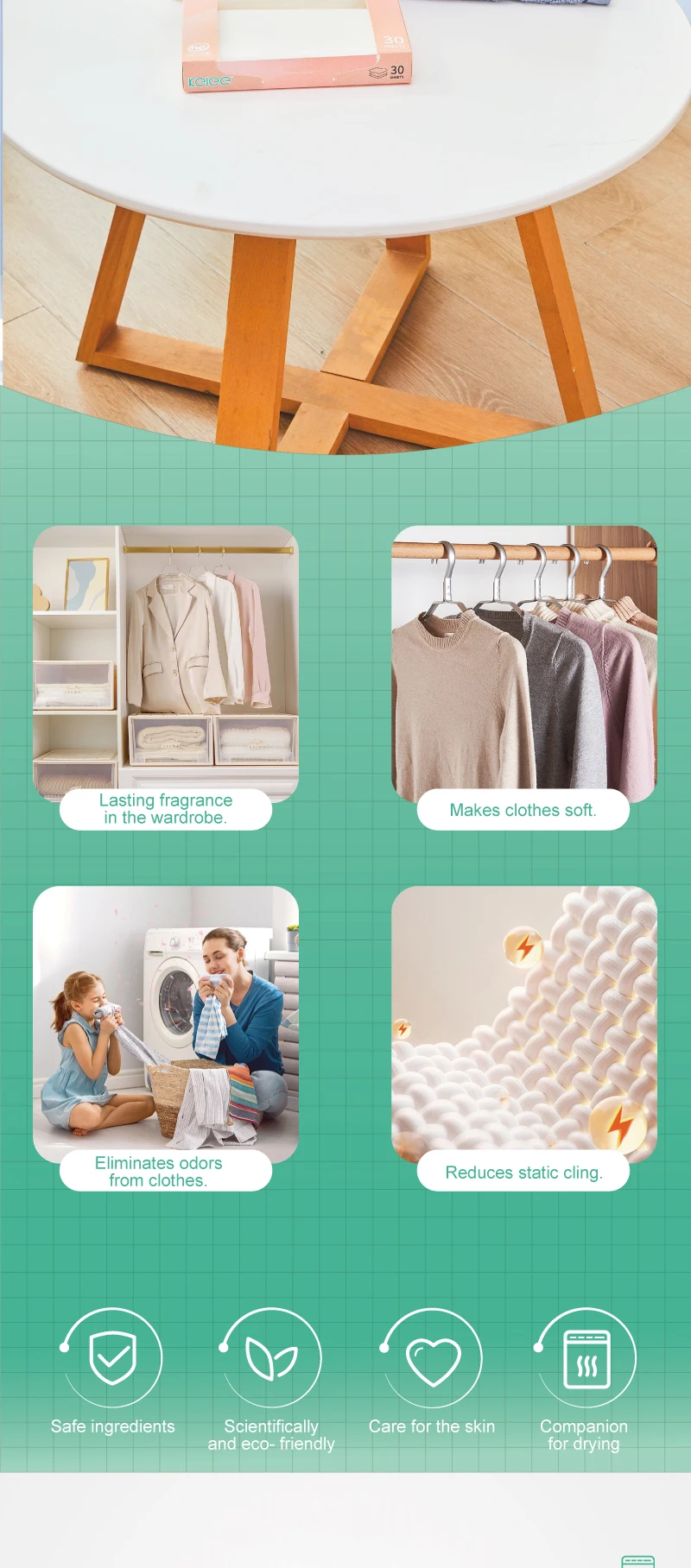 Oem Available Fabric Softener Dryer Sheets Kapok Eco Friendly Plant