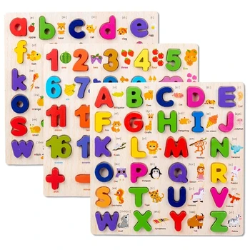 Baby Wooden Educational Toys Cartoon Wood English Letters Puzzle 3D Digital Number Board Math Toy