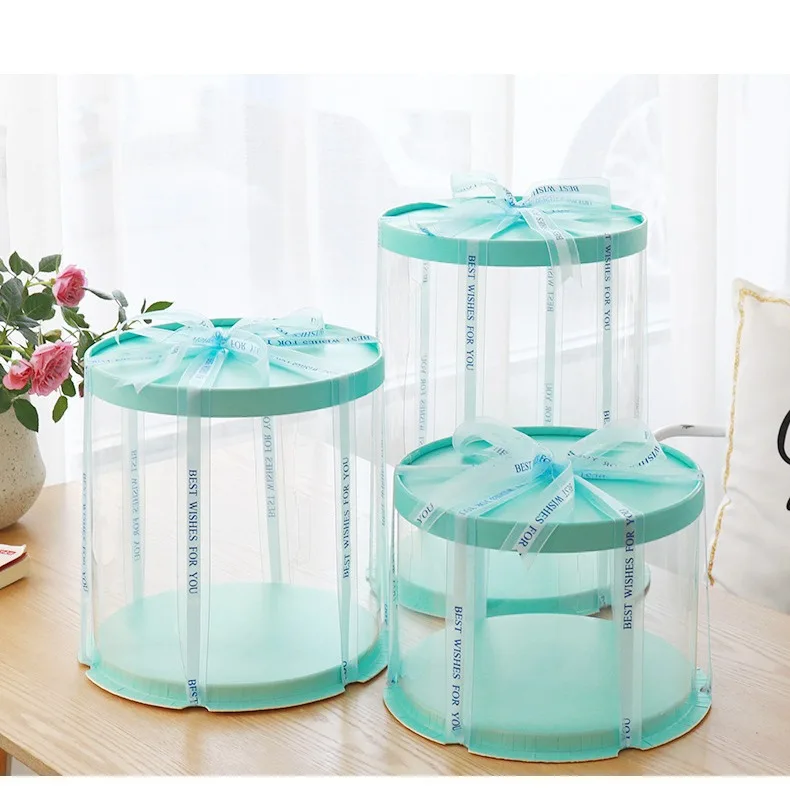 Tall Clear Cylindrical Pattern Layer Transparent Round Cake Box Packaging Flower Gift Dustproof Exhibition Storage Box