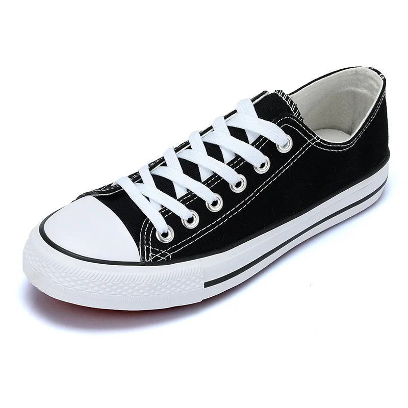 Бесплатная доставка оптовая продажа низкие кроссовки плоская Вулканизированная подошва однотонная черная белая парусиновая обувь для