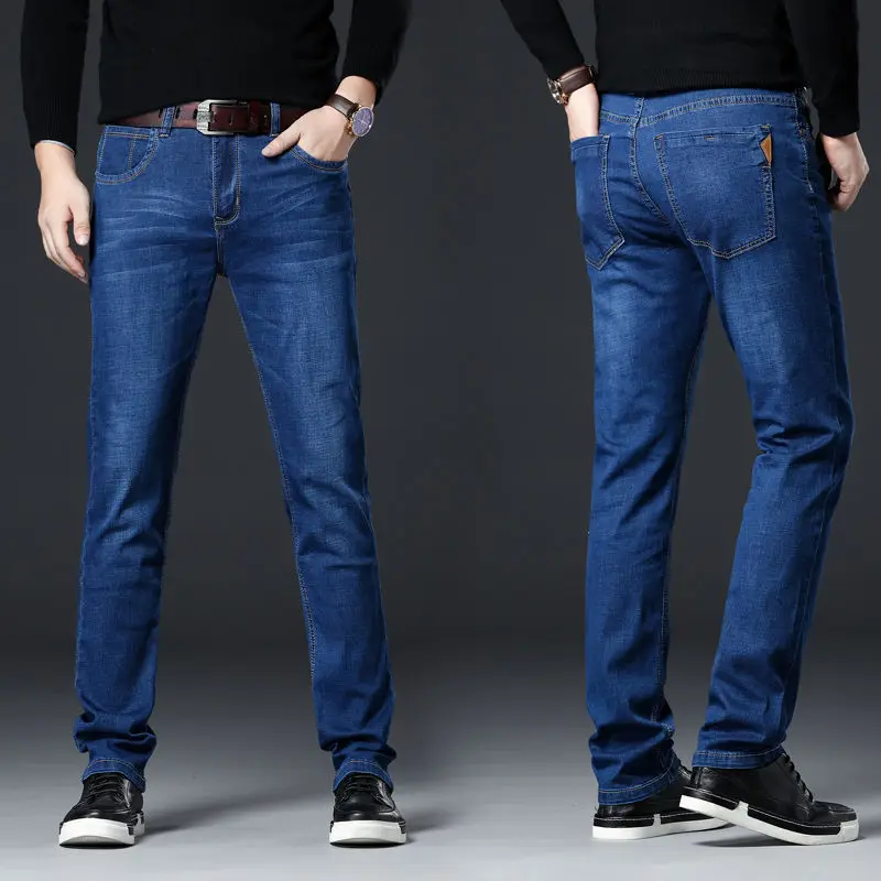 High Quality Thick Stretch Mens Jeans Loose Straight Tube High Waist ...