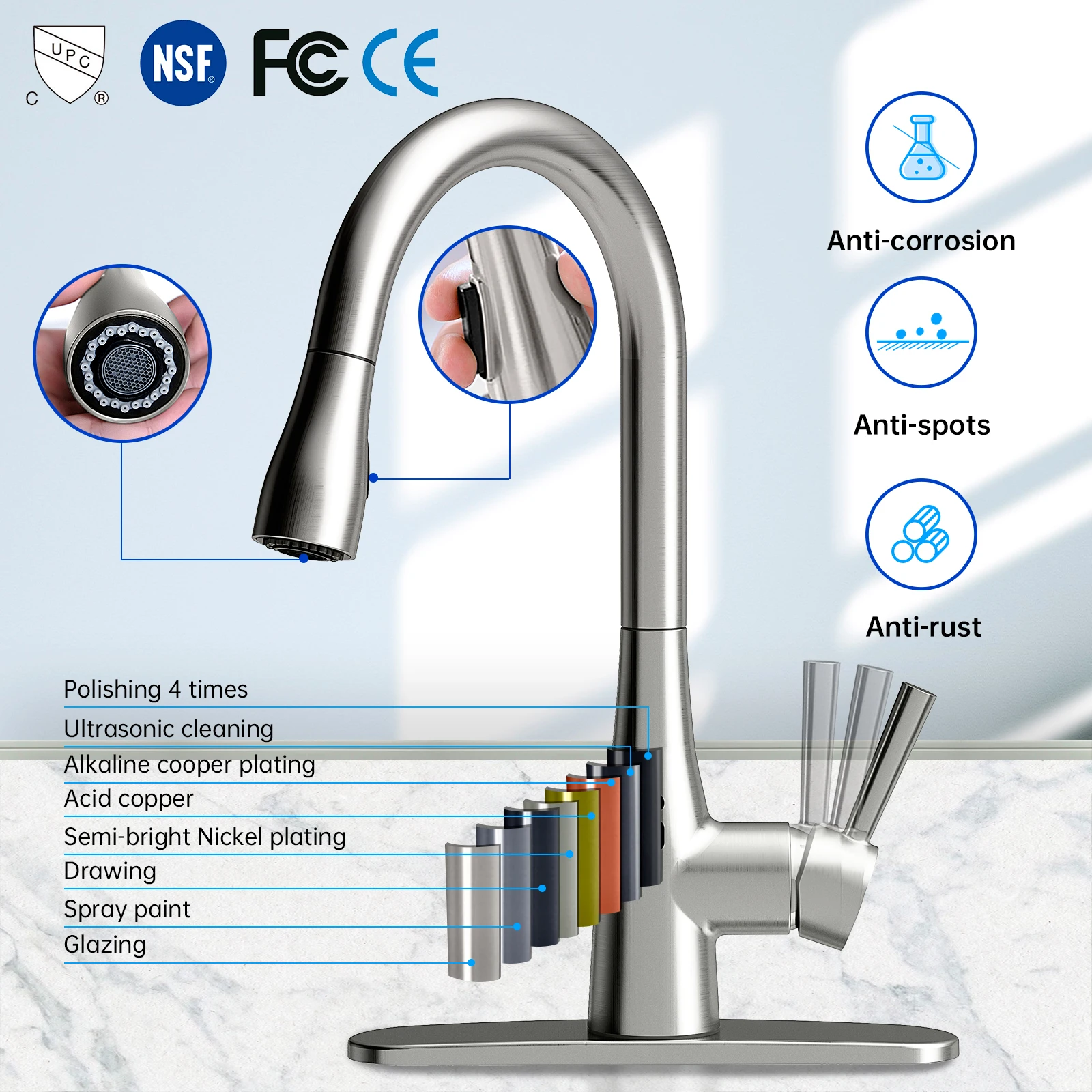 App Control Touchless Faucet Pull Out Pull Down Sprayer Kitchen Faucet ...