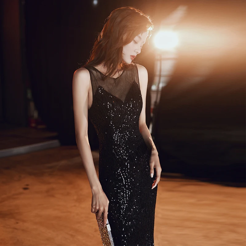 black see through sequin dress Center of Attention Black Sequin Dress for Curve and Plus Size 3X main image 1