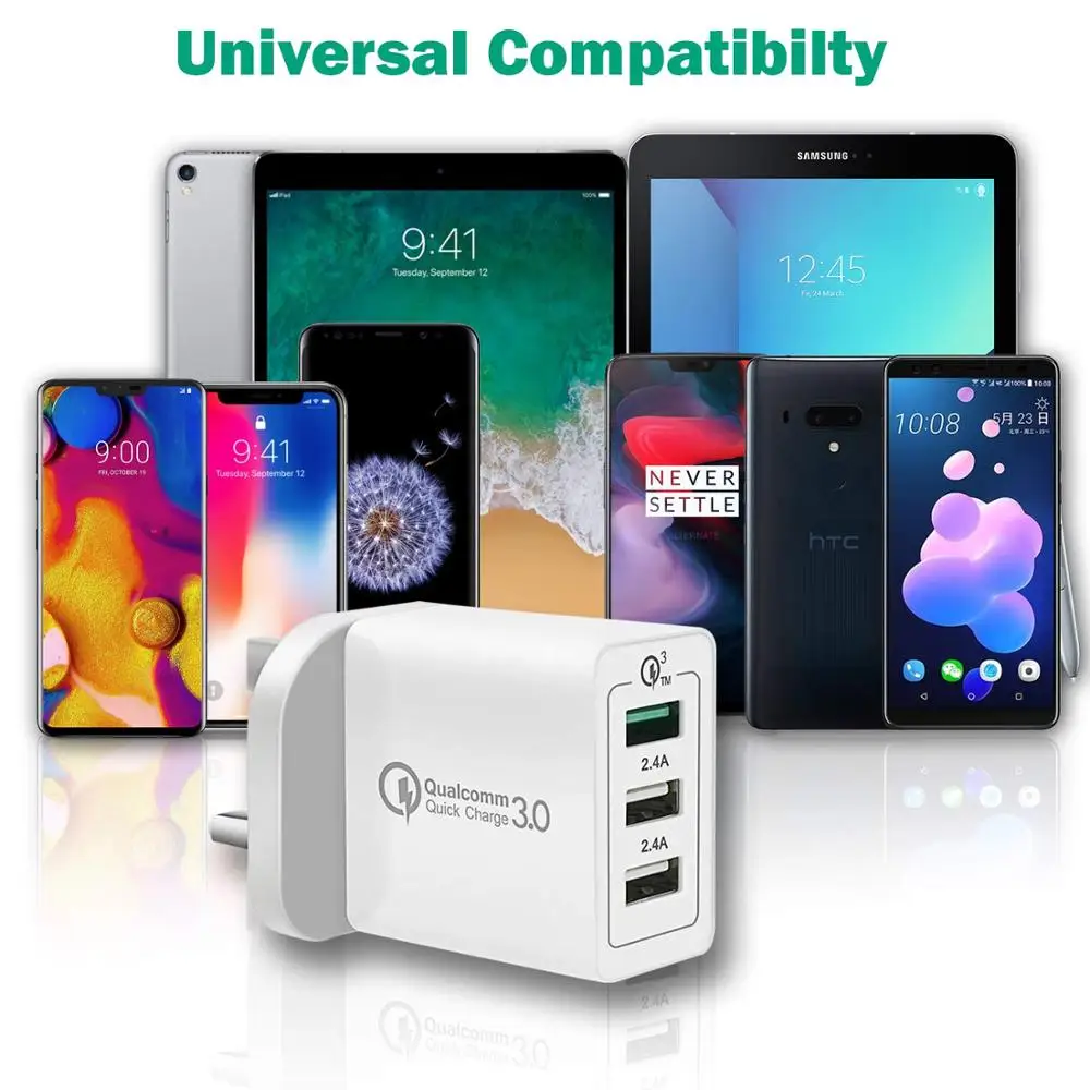 Универсальный 3 порта USB зарядное устройство QC 3,0 и 5V 2.4A штепсельная вилка британского стандарта Портативный USB зарядное устройство адаптер, для быстрого настенного зарядного устройства для Samsung S8 S9