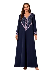 Wholesale New Middle Eastern Muslim Robe V-neck Loose Long Sleeve Casual Dress