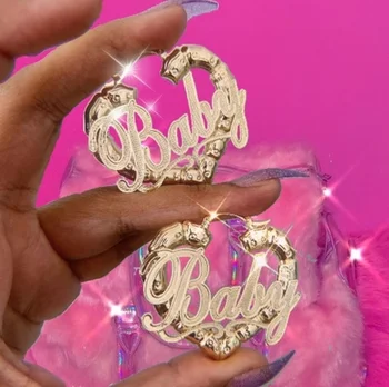2020 Personality Retro Punk Jewelry For Women Girls Hollow Letter Babygirl Geometric Earrings Heart Shaped Bamboo Hoop Earrings