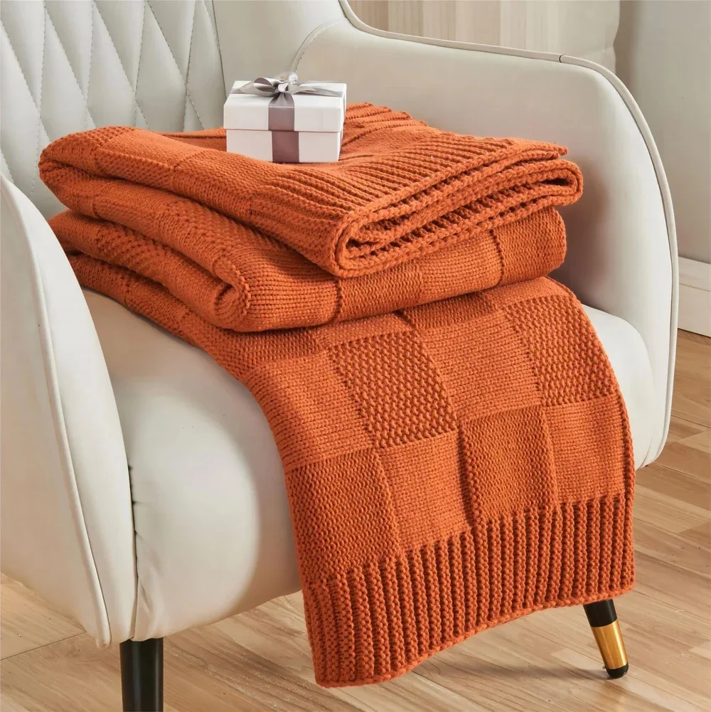 For Orange Acrylic Luxury Mesh Knitted Plaid All-Season Sofa Cover Decorative Soft Blanket