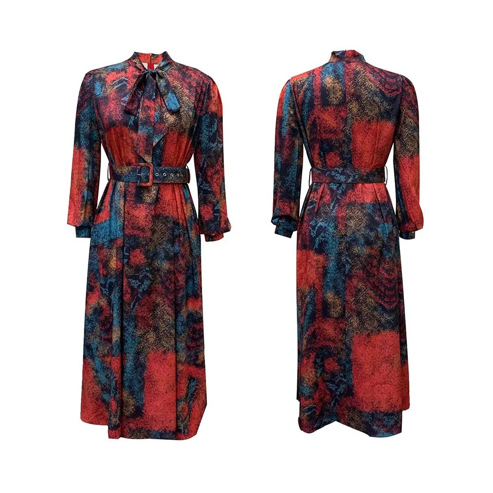 Modest Ladies Wear Woman Fall Sundress Long Sleeve Causal Model Plus Size  Midi Shirt Floral Dresses for Women