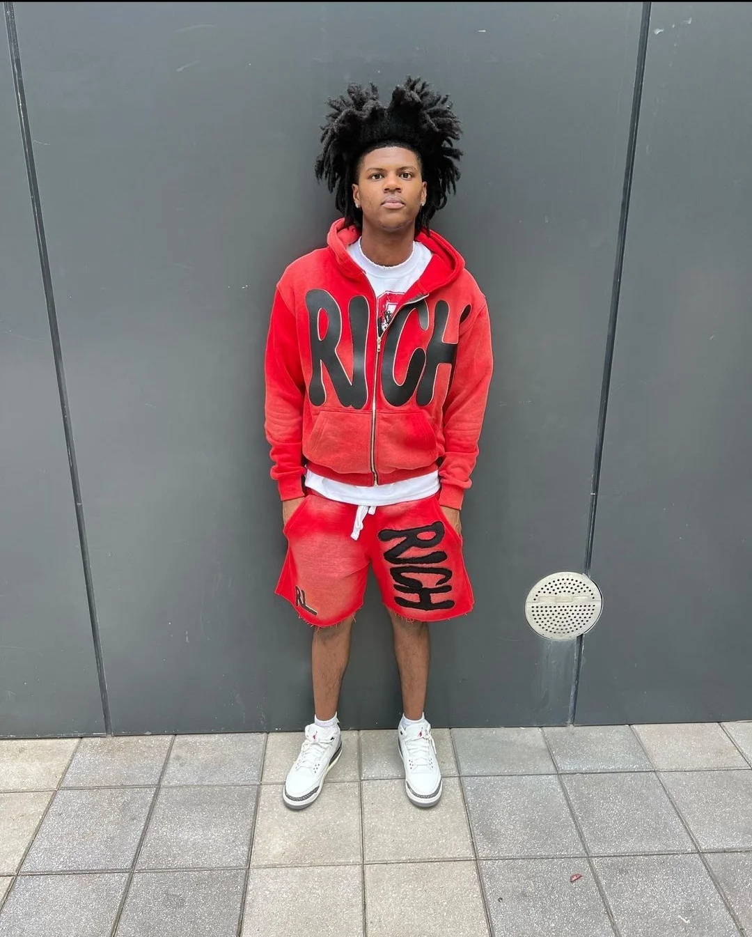 Men's Hoodie with Short Shorts Set Sunfade Wash Puff Print