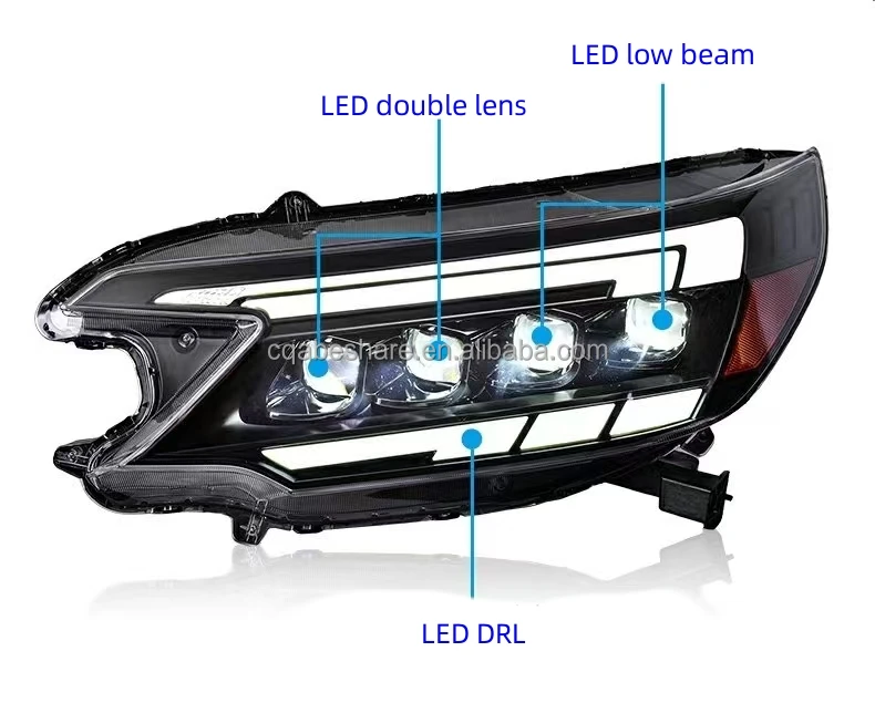 Black Headlight Assembly Pair For 2012-2014 Honda CR-V, Clear Corner Lamps