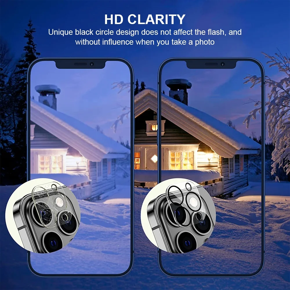Camera Lens Protector 9H Tempered Glass Protector for iPhone 11 12 13 14 15 Pro Max Camera Lens with Flash Night Shot Circle