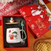 Caja de regalo de una sola taza con tapa de madera estilo muñeco de nieve d