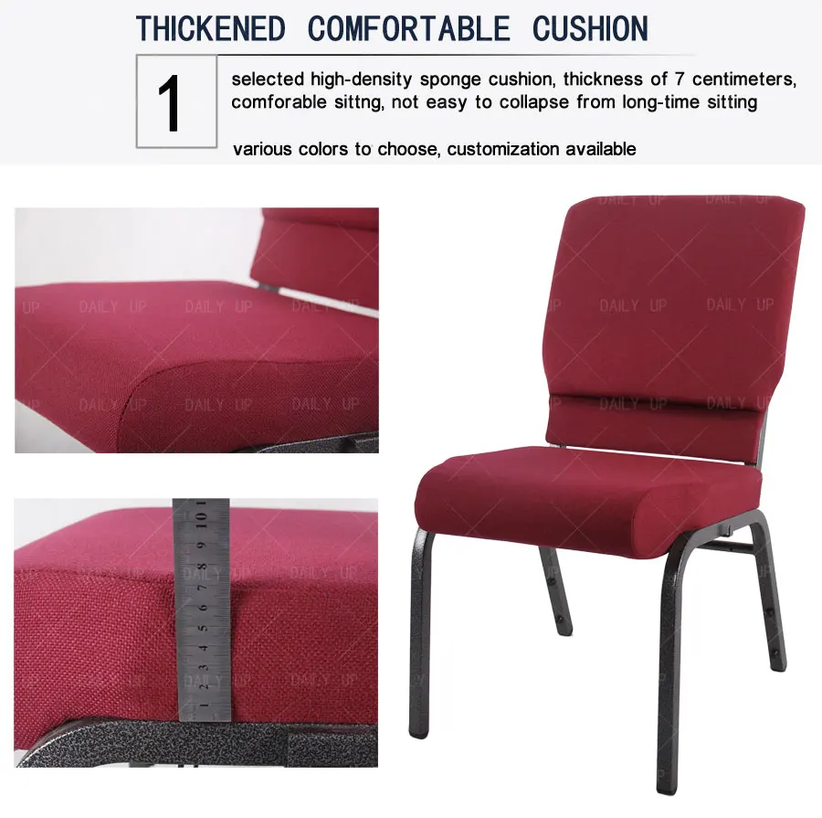 Upholstered Church Pray Chair With Armrests Metal Frame Theater Chair With Customization Logo Padded Auditorium Chair