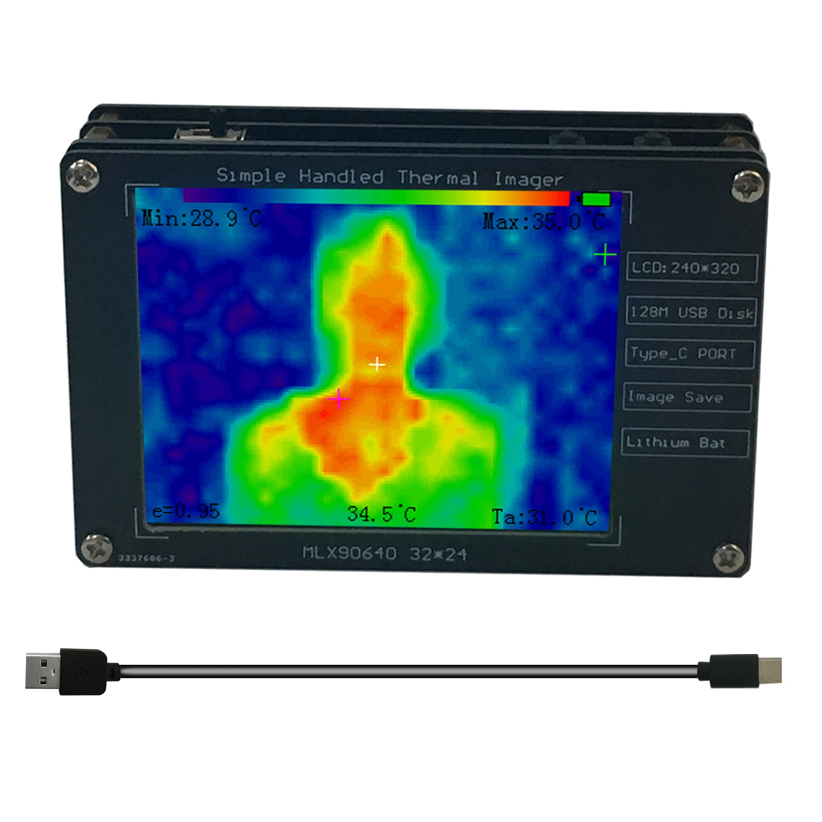 Compact 320x240 Thermal Imager Camera Handheld Infrared Imaging Device with LCD & USB-C Rechargeable Battery CCD Sensor