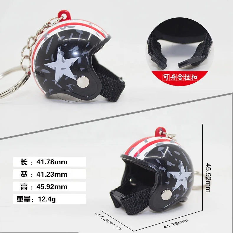 Creative Mini 3D Safety Helmet Key Chain Customized Plastic Motorcycle Helmet Keychain for Promotion