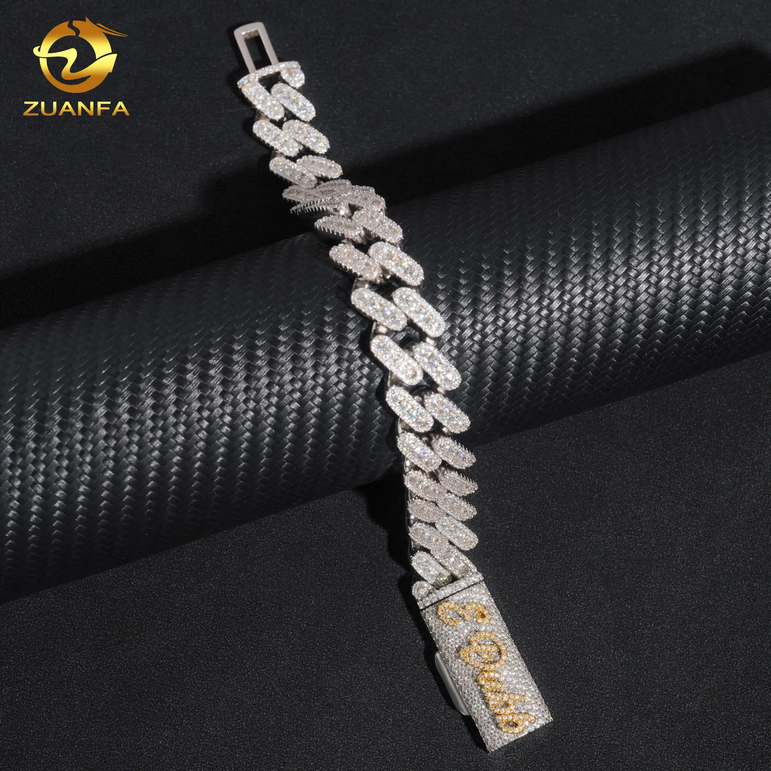 Hip Hop Custom Name Clasp Lock Three Rows Stone Setting 15MM Cuban Link Bracelet For Men 222079