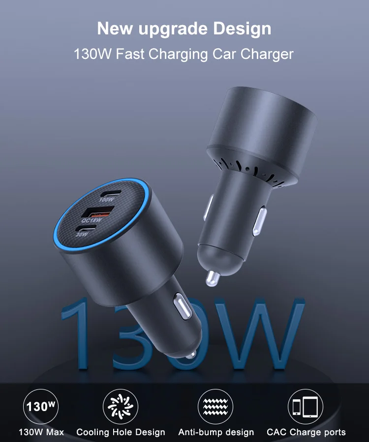 130W Dual-Port Car Phone Charger Fast Charging - Image 2