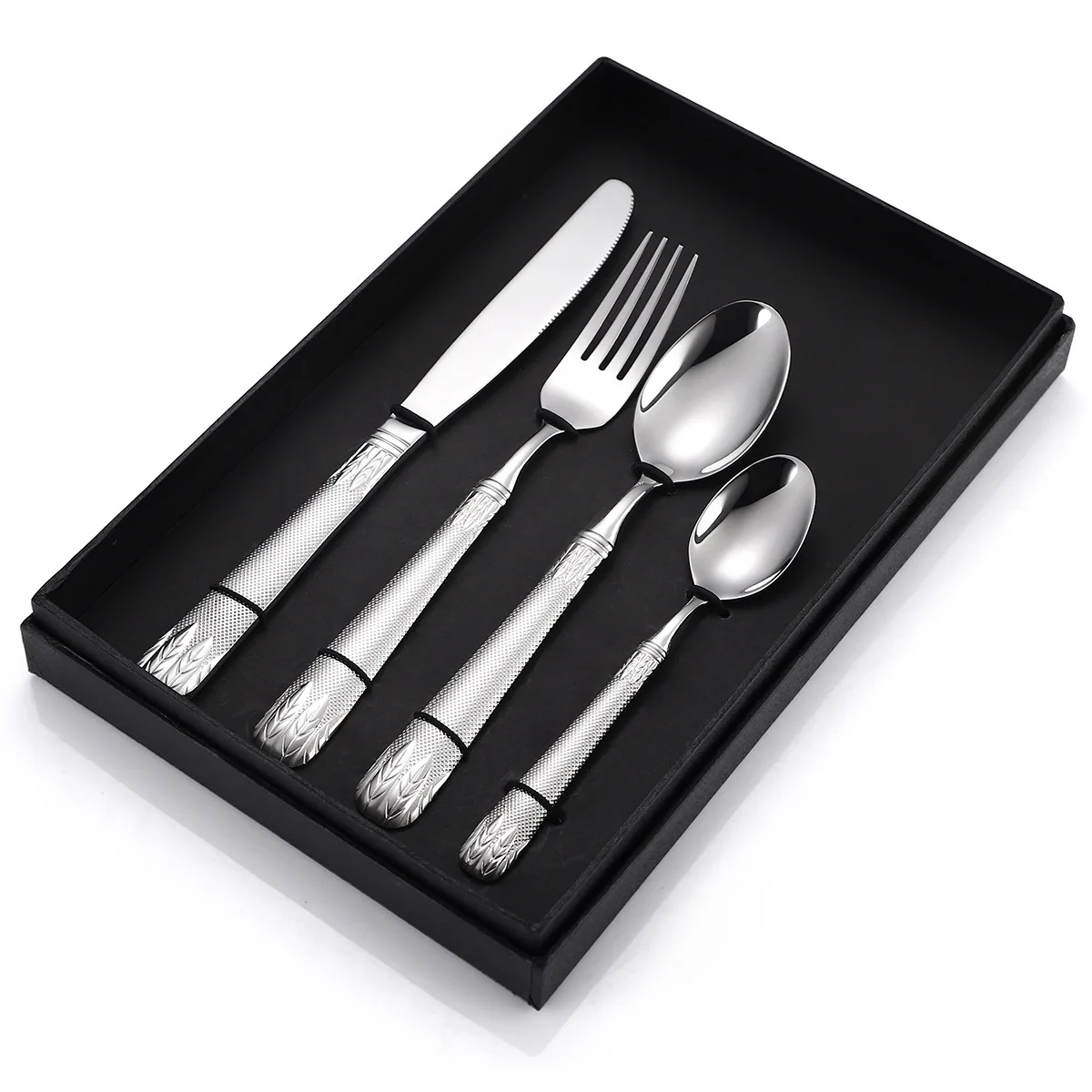 New Gold Flatware Set Embossed Handle 304 Knife Fork Spoon Silverware Stainless Steel Gold Cutlery Set for Wedding
