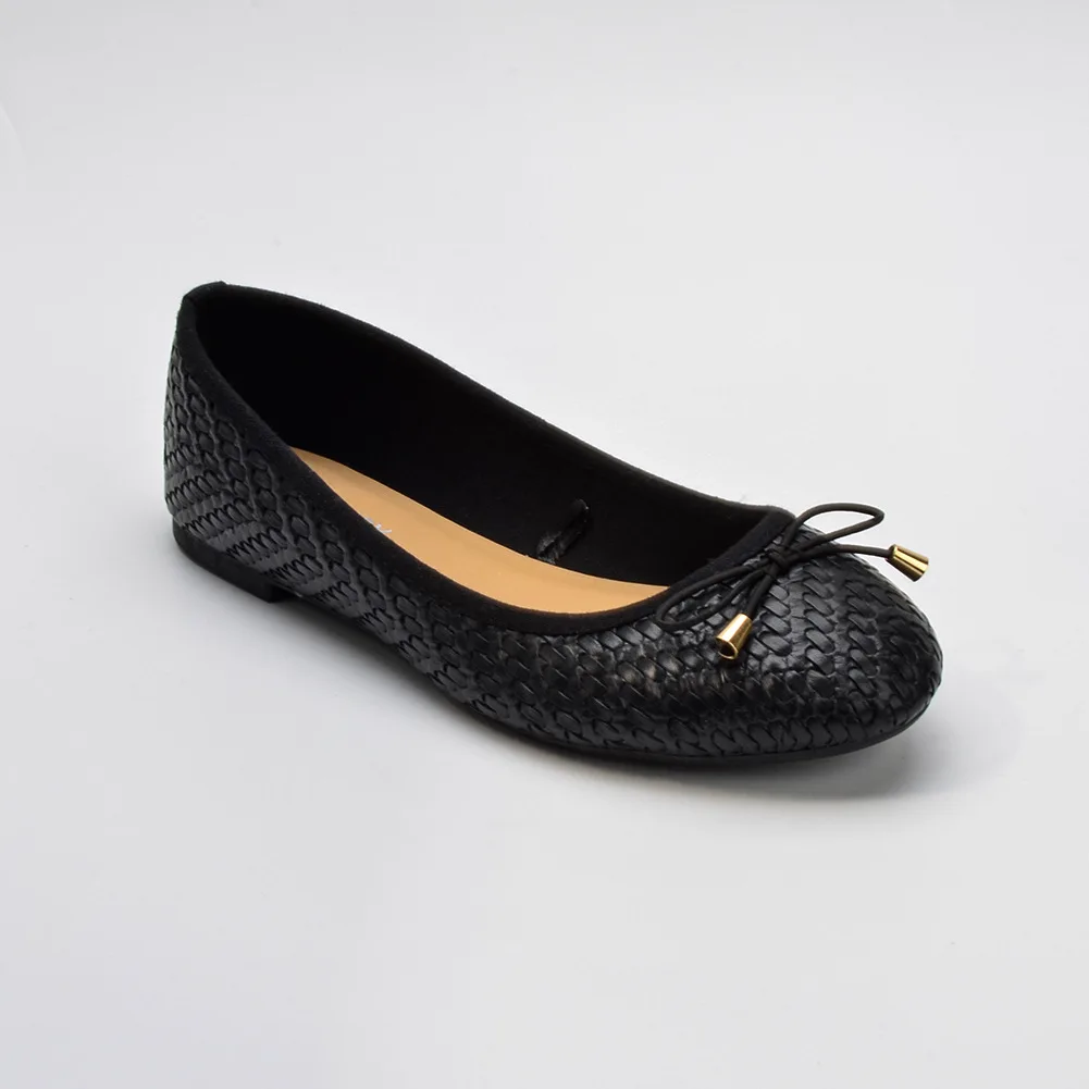New Styles Soft Insole Weave Pattern Doll Bow Beautiful Ladies Dress Pumps Shoes Women Ballerina Flat Shoes for Wedding