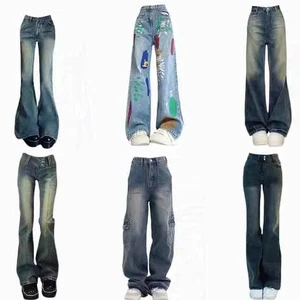 New Retro Vintage Women's Loose Fit Wide-Leg Eco-Friendly Denim Jeans Quick Dry Color Fade Proof Ripped for Casual Look