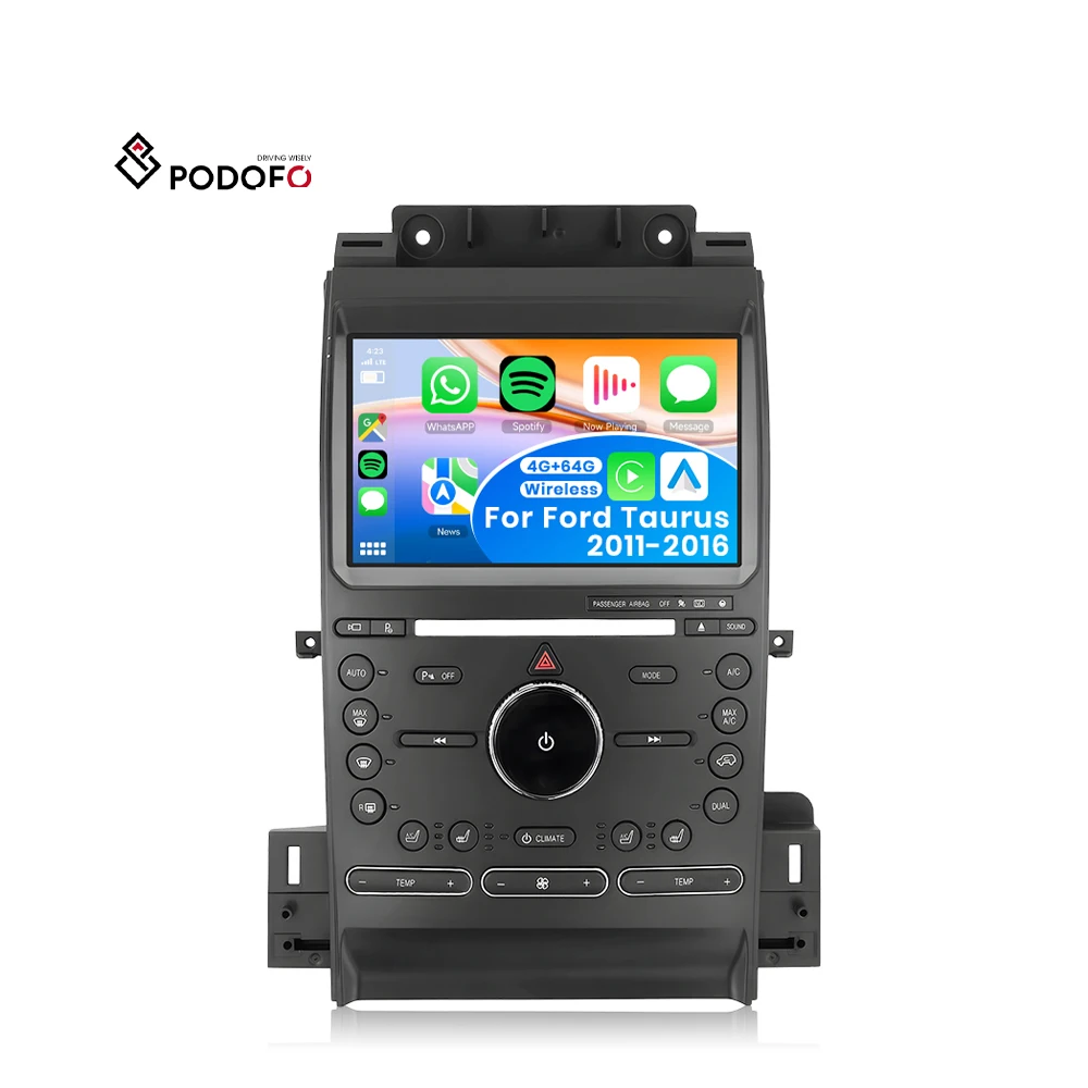 Podofo Double Din 9'' Android Car Radio Frame 4+64G Wireless Carplay Android Auto for Ford Taurus 2011-2016 IPS DSP GPS RDS WIFI A8187A3453