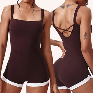 Women Cross Back Shorts logo Yoga Jumpsuits Athletic Outdoor Wholesale Backless Compression Stretch Dance Bodysuit