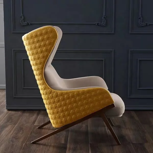 Modern High Back Wing Chair with Armrest Metal Steel Legs Leather Living Room Leisure Lounge Chair Hotel Accent Chair