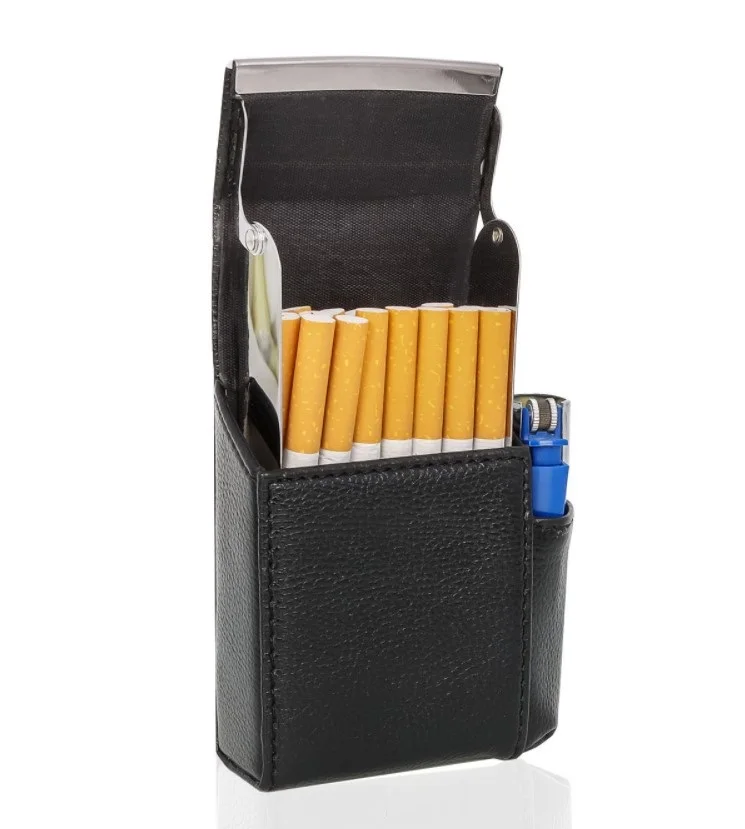 Custom Cool Leather Cigarette Case with Steel Frame Carrying Storage Box for Smoking Pipes and Lighter