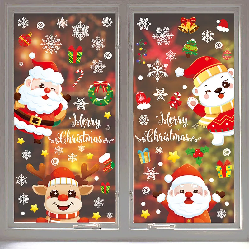 Snowflake Window Stickers With Santa On Reindeer B DP64 Merry Christmas 