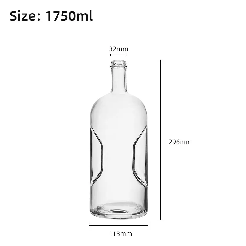 Boston Round Shape Long Neck 1.75 Liter Flint Glass Nordic Pinch Grip ...