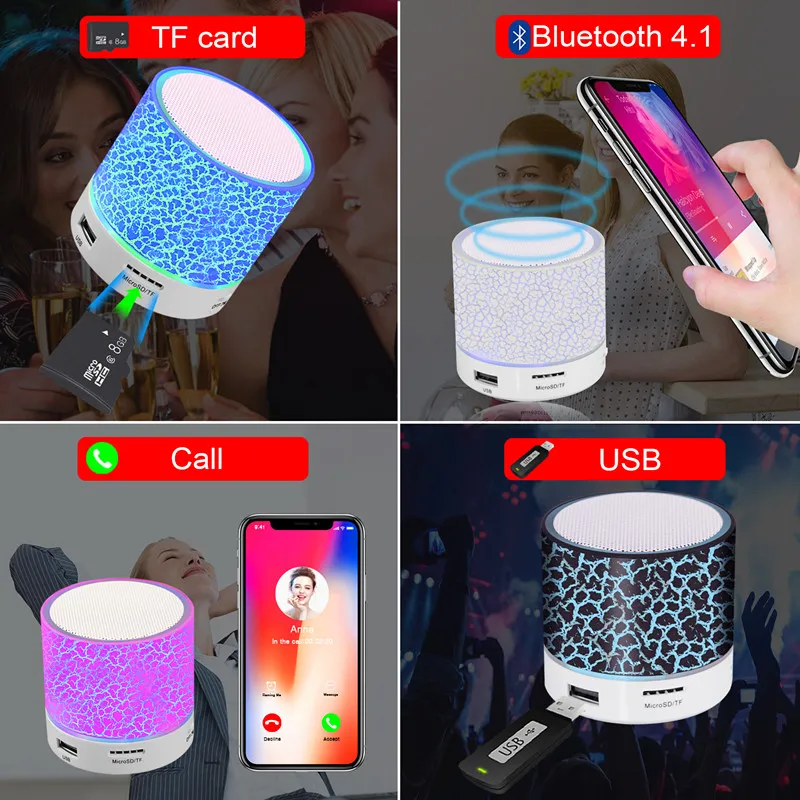 Wireless Portable Bluetooth Speaker Mini LED Music Audio TF USB FM Stereo Sound Speaker for Phone