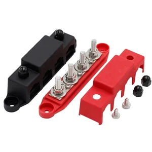 250A 4 Way Bus Bar Power Distribution Block with H58 Brass Bar and M8/M10 Stainless Steel Bolts for Marine RV Automotive