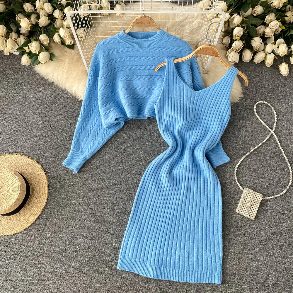 Women's Sets Autumn Solid Knitwear Sexy Sweater Two Piece Set Clothing ...