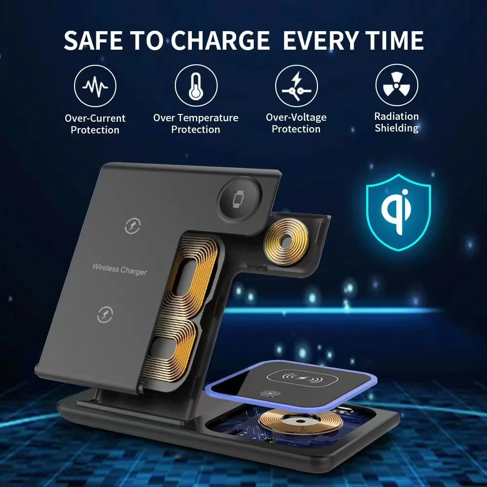 X455 Foldable Wireless Charger Stand 3 in 1 Desktop Wireless Mobile Phone Charger Stand for iPhone Apple Watch Charging Stand