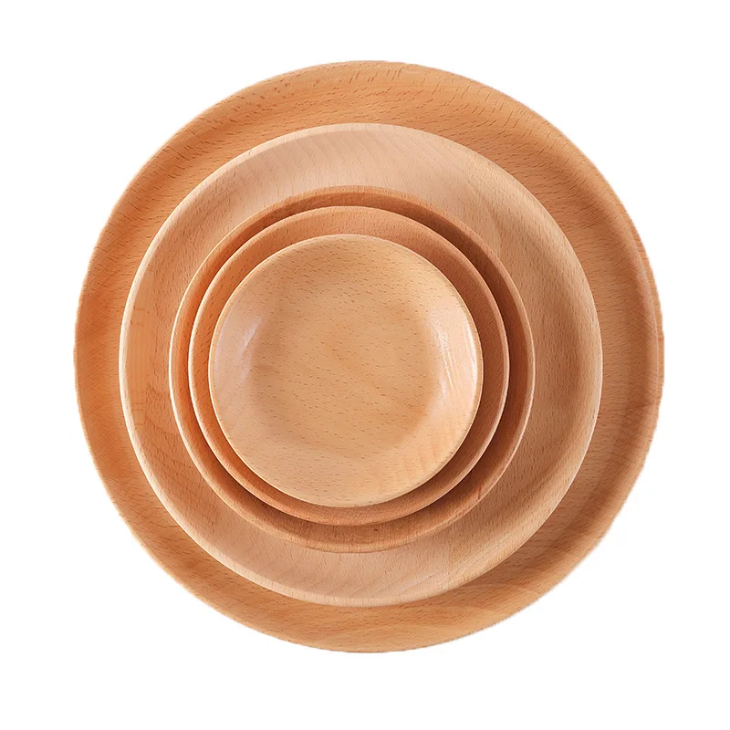 High quality china custom round wood crafts food serving tray wooden floating bamboo service rolling tray with handles for tea