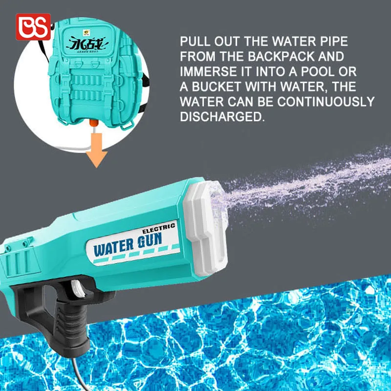 BS 2500 мл большой емкости Электрический Непрерывный рюкзак игрушечный водяной пистолет высокого давления с синим и