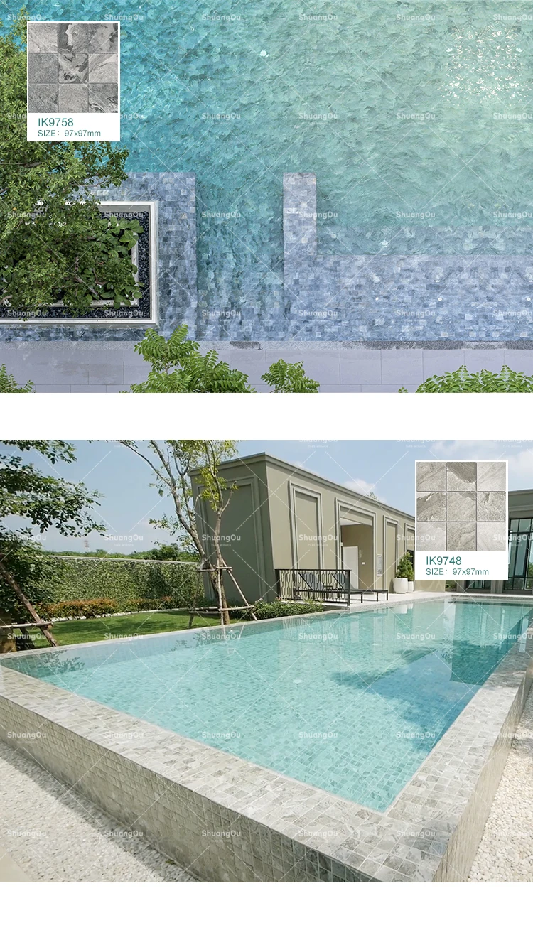 Glacier Blue Marble Look Ceramic Mosaic 4'x4' Swimming Pool Tiles