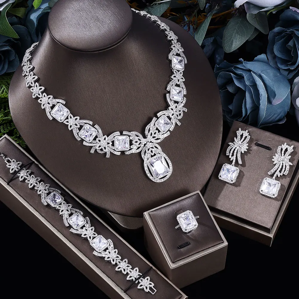 High Jewelry Luxury Princess 4pcs Indian Bridal Jewelry Set For Women
