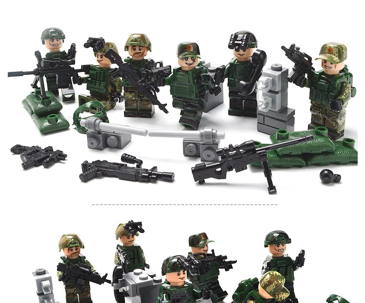 Ww2 Chinese Army Soldiers Military Building Blocks 6pcs/set Weapon Pack ...