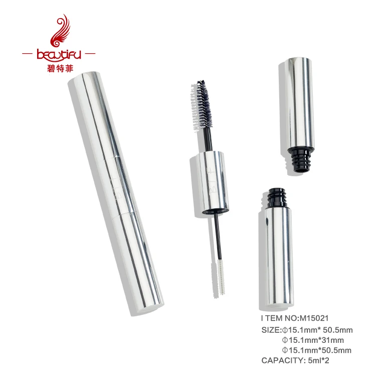 Empty 5ml*2 Aluminium Mascara Tube Slim Brush Silver Aluminum Mascara Tubes,double Tube Mascara,mascara Tube Double  Ended