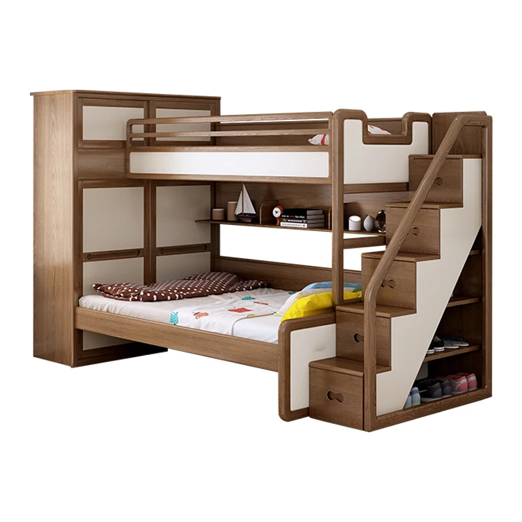 【にサンプル】 ステップと収納キッズ付きモダンウッド二段ベッド中国サプライヤー Buy Wood Bunk Bed Modern,Bunk