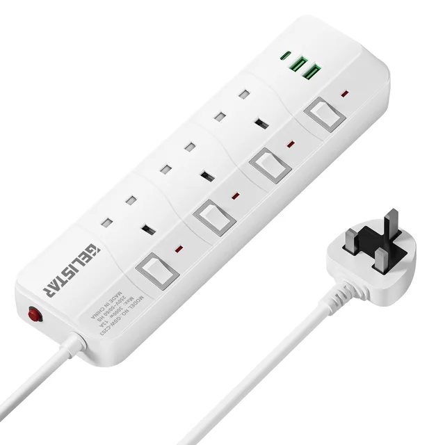 USB General Multifunction Universal UK Portable Power Strip Extension Outlet Socket with Type c