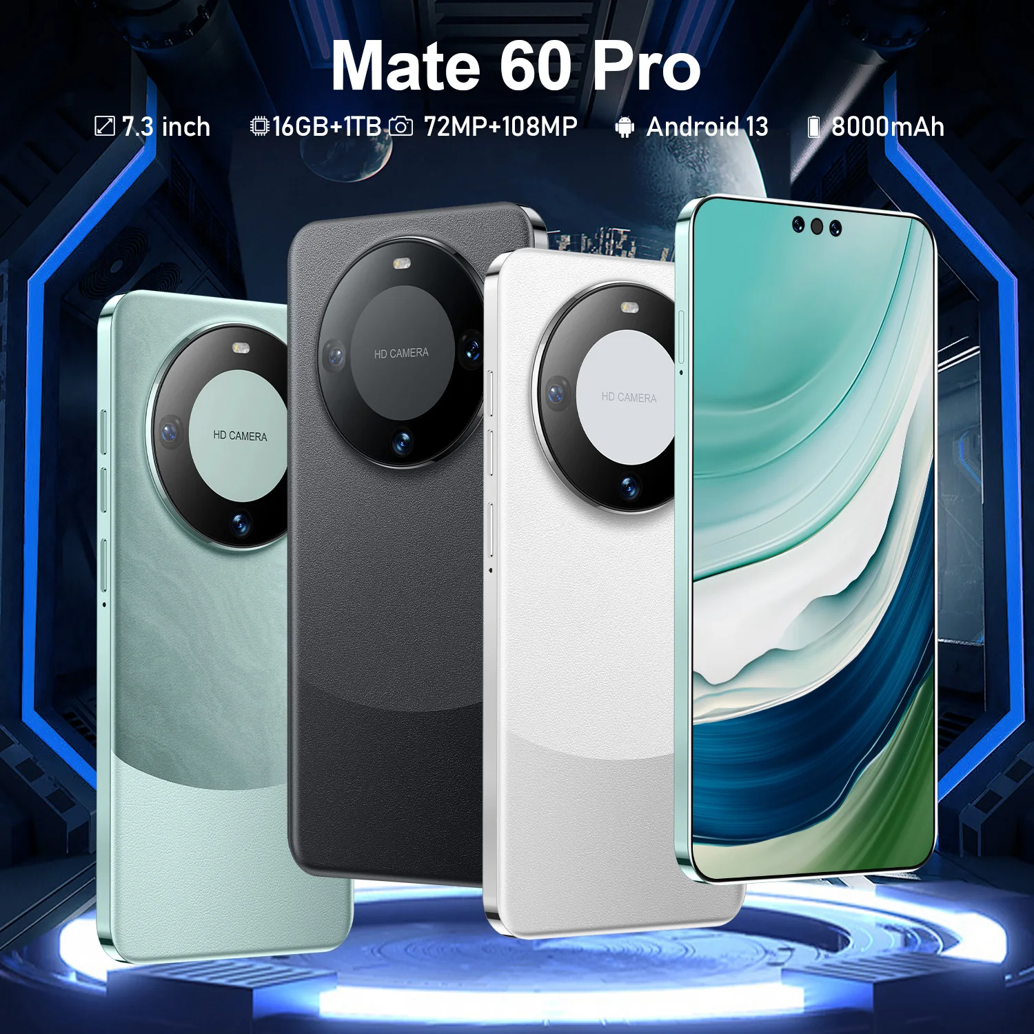 Hot Selling Mate 60 Pro Original 16GB+1TB 7.3 Inch 8000 MAh Low 