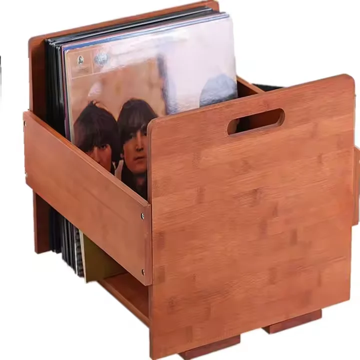 Bamboo Record Storage Crate Vinyl Storage Organizer  Vinyl Record Rack Wooden Storage Crate