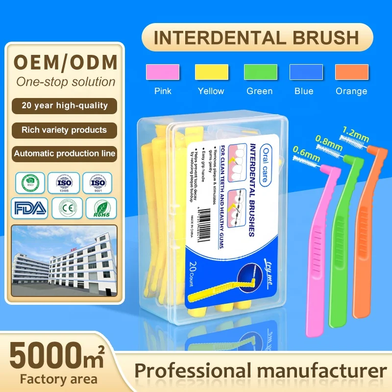 Wholesale L-Shape Interproximal Toothpick Stick Private Label Cepillo Tepe Interdental Brushes Clean Feature Made Plastic Nylon