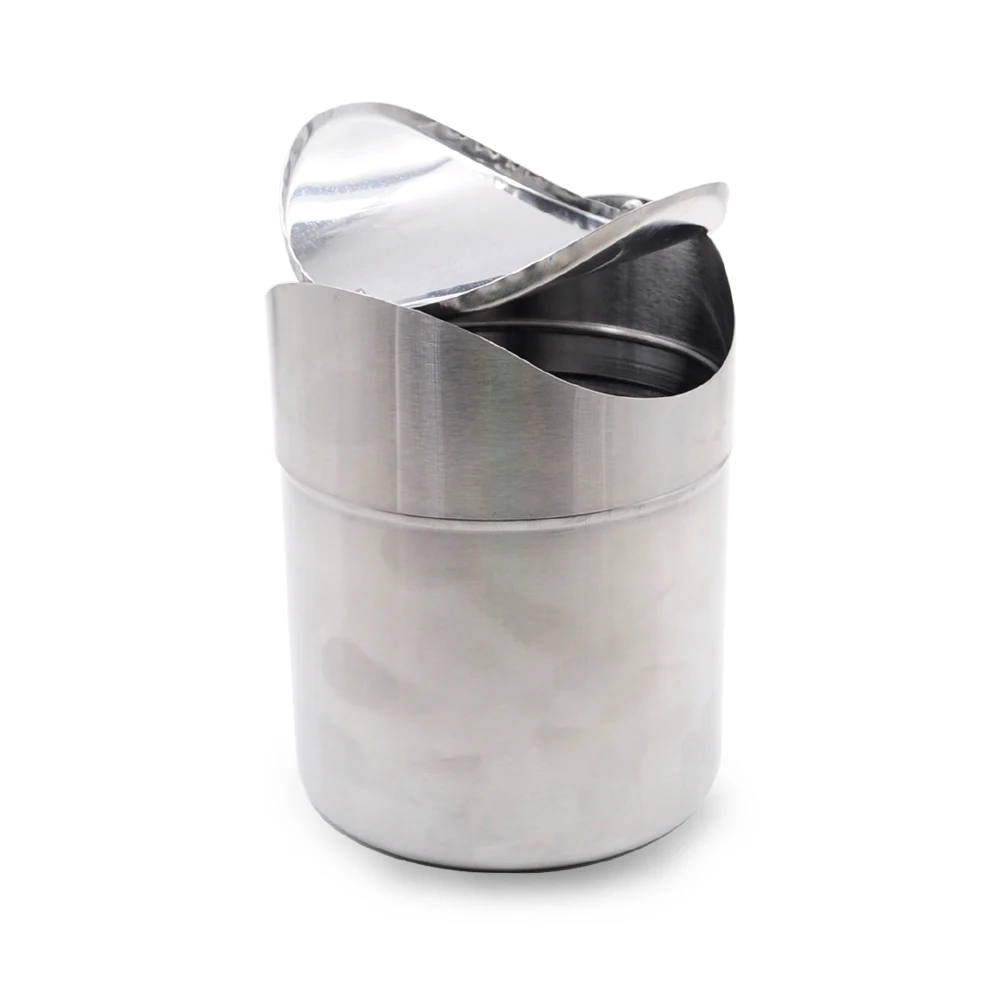 Compact Design Pure Stainless Steel Table Dust Bin Trash Can For Car Swing Top Dustbin