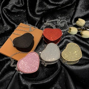 custom logo PVC Frame Design Women's Evening Shoulder Bag 2026 New Style Shiny Stone Cute Fashion Casual Heart Pattern Purse for Parties