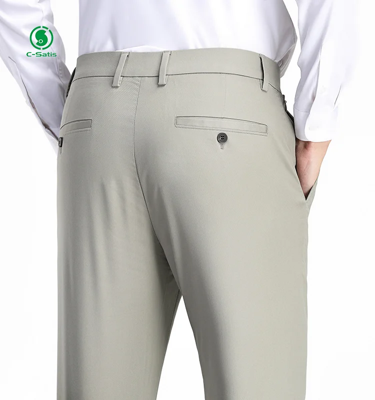 High Quality Men Business Suit Pants Formal Office Gentleman Suit Long Trousers Stretch Slim Straight Solid Color Casual Pants