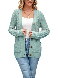 Foreign Trade Cross-Border European American Women's Clothing Wholesale Medium Korean Style Knitted Polyester/Nylon Cardigan